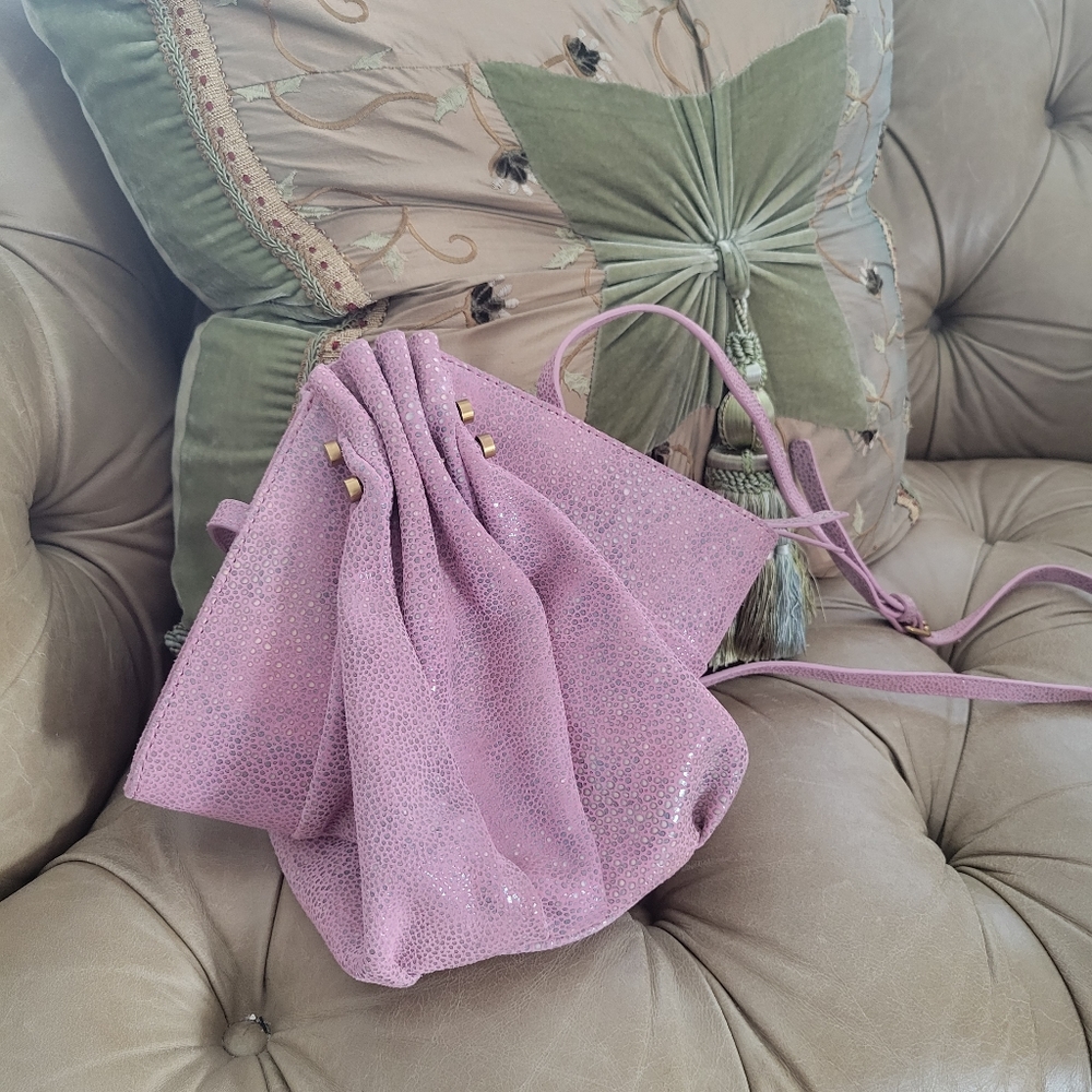 Vintage Sharif Handbag Leather Asymmetrical Shagreen Look Pink Mauve Cro…